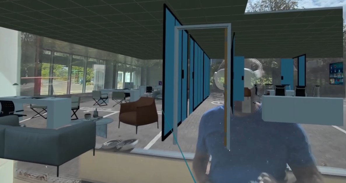 AR view of a new glazed office partition placed inside the real office before the fit-out
